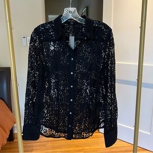 J. Crew black lace long sleeve button down. NWT